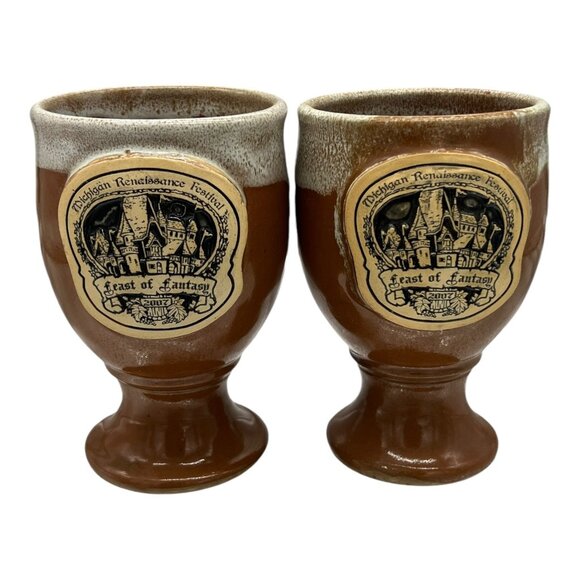 Set of 2 Renaissance Festival 2007 Feast of Fantasy Wine Goblets 5” tall x 3” in - Picture 1 of 9